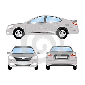 Car vector template on white background. Business sedan isolated. grey sedan flat style. side back front view