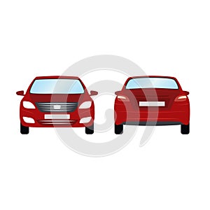 Car vector template on white background. Business sedan isolated. red sedan flat style. side back front view