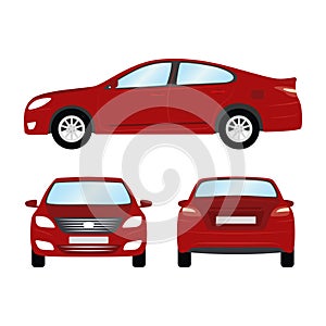 Car vector template on white background. Business sedan . red sedan flat style. side back front view