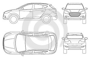 Car vector template on white background. Compact crossover, CUV, 5-door station wagon on outline. Template vector