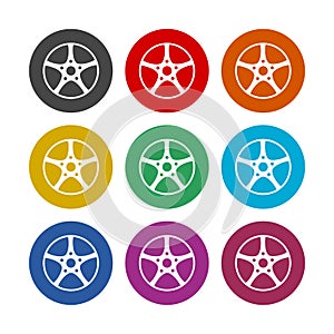 Car, vehicle or automobile tire icon or logo, color set