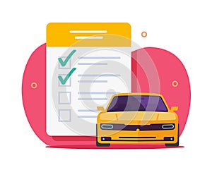 Car vehicle check list inspection icon vector or checklist auto service technical maintenance flat graphic illustration,