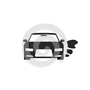Car or vehicle engine running icon vector, black an white pictogram of automobile parked with started engine symbol
