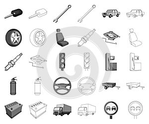 Car, vehicle monochrome,outline icons in set collection for design. Car and equipment vector symbol stock web