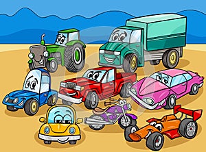 Car and vehicles cartoon characters group