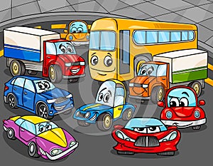 Car vehicles cartoon characters group