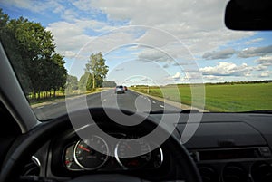 In-car view of freeway