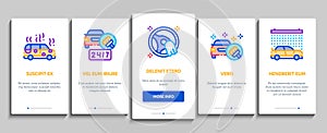 Car Wash Auto Service Onboarding Elements Icons Set Vector