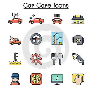 Car wash, car care color line icon set