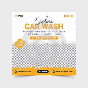 Car wash and cleaning service banner. Professional car wash advertisement. Vehicle washing service template. Car wash service