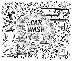 Car wash and detaling set of icons