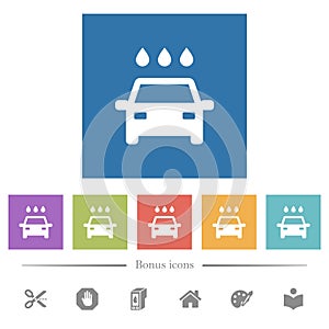 Car wash flat white icons in square backgrounds