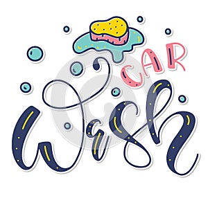 Car Wash hand drawn logo designs. Auto Cleaning concept, colored vector illustration isolated on white background