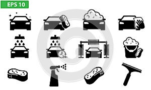 Car wash icon black vector flat design set icons washing machine