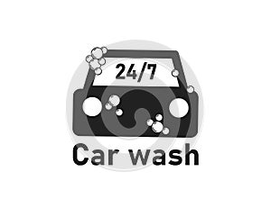 Car wash icon. Clean 24h logo. Auto servise 24/7 symbol in vector flat