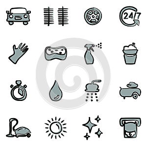 Car Wash Icons Freehand 2 Color