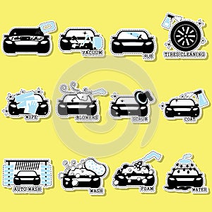 Car wash icons on isolate flat vector background