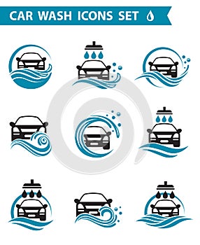 Car wash icons set