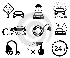 car wash icons set