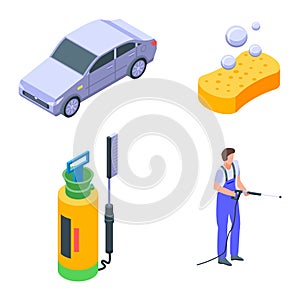 Car wash icons set, isometric style