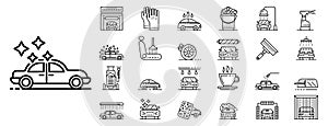 Car wash icons set, outline style