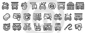 Car wash icons set, outline style