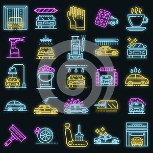 Car wash icons set vector neon