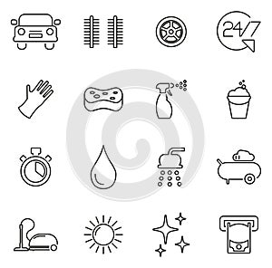 Car Wash Icons Thin Line Vector Illustration Set