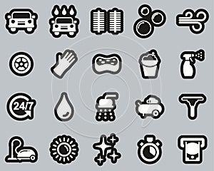 Car Wash Icons White On Black Sticker Set Big