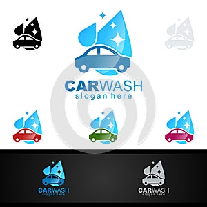 Car Wash Logo, Cleaning Car, Washing and Service Vector Logo Design