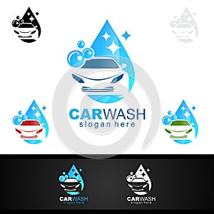 Car Wash Logo, Cleaning Car, Washing and Service Vector Logo Design