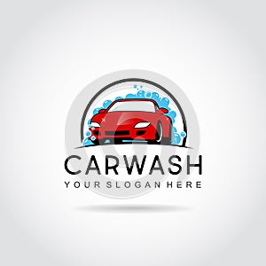 Car Wash Logo Template Design. car and foam on a circle. vector illustration eps.10