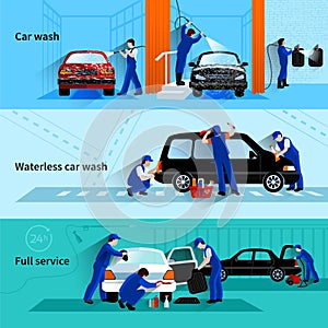 Car Wash Service 3 Flat Banners