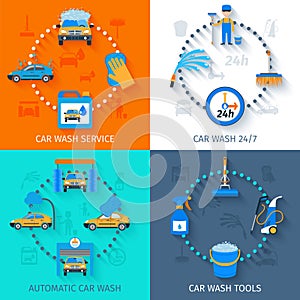 Car wash service 4 icons flat