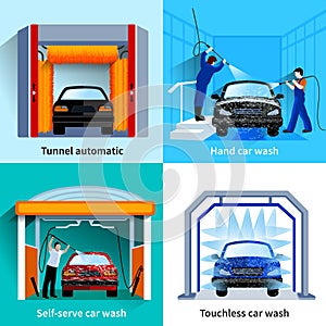 Car Wash Service 4 Flat Icons