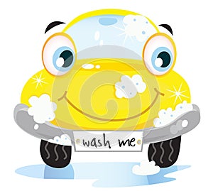 Car wash service - happy yellow automobile