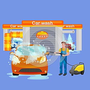 Car wash services, auto cleaning with water and soap