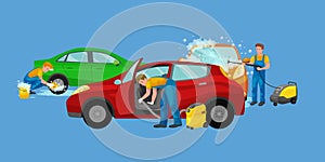 Car wash services, auto cleaning with water and soap