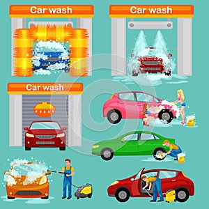 Car wash services, auto cleaning with water and soap