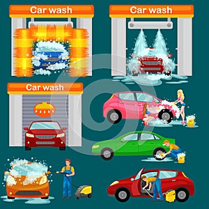 Car wash services, auto cleaning with water and soap