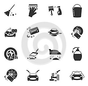 Car wash shower service icons set