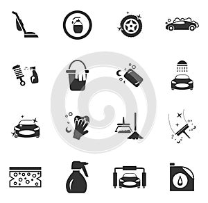 Car wash shower service icons set