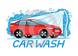 Car wash sign with red car.