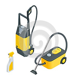 Car wash tools.Car wash full automatic service facilities with touch less equipment. Flat 3d vector isometric