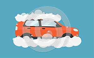 Car wash vector illustration on blue background