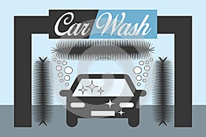 Car wash vector illustration.  Blue and g.rey flat design