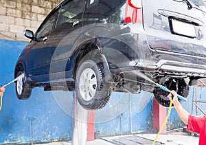 Car washing cleaning with pressured water