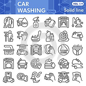 Car washing line icon set, Car wash service symbols collection or sketches. Autowash linear style signs for web and app