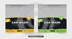 Car washing service social media banner. Car wash and cleaning service banner. Vehicle washing service template. Auto mobile