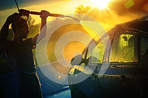 Car Washing at Sunset